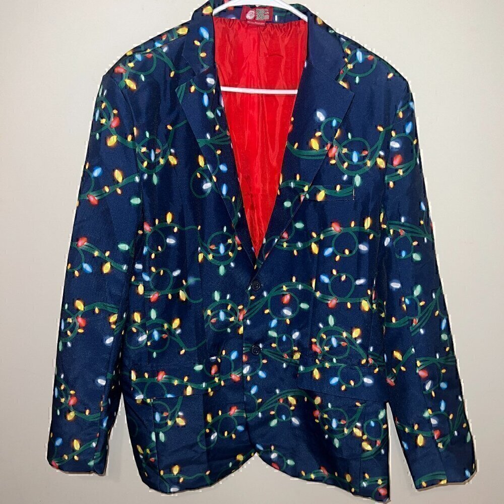Men's Christmas Holiday Light Party Blazer - 2 Button - size Large - Navy Tacky